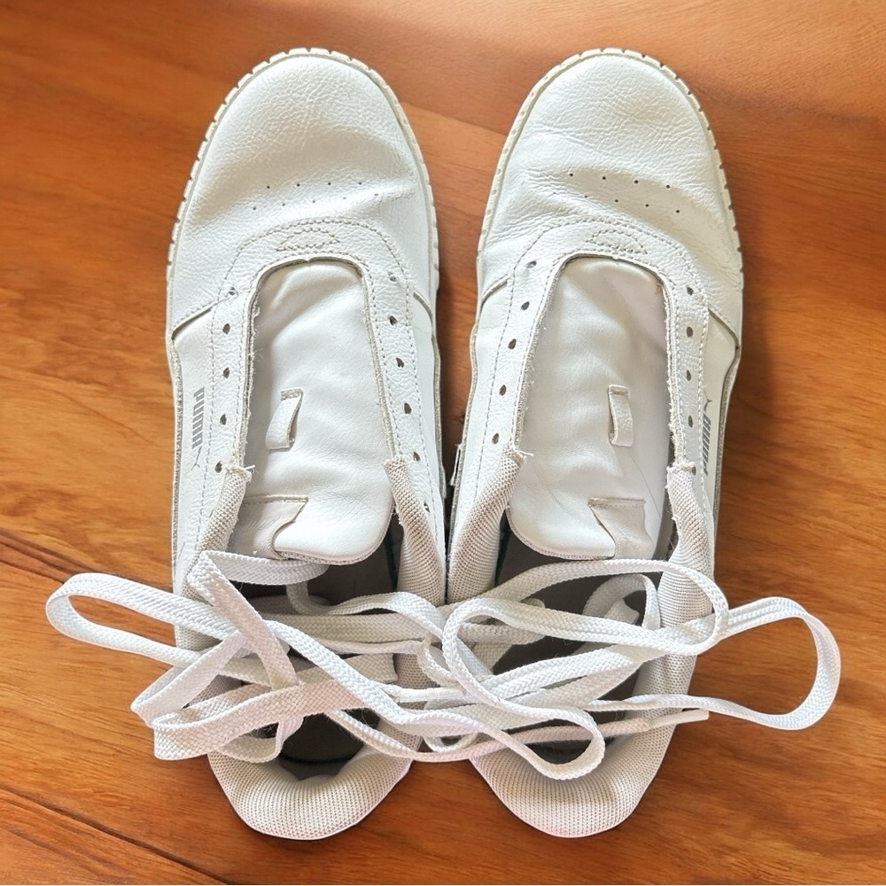 Women’s Puma Carina White Leather Sneakers Size 10 - Picture 2 of 11